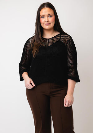 Serafina Collection One Size Crochet Sweater, Black