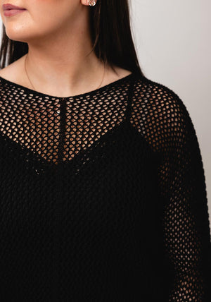 Serafina Collection One Size Crochet Sweater, Black