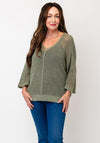 Serafina Collection One Size Crochet Sweater, Khaki Green