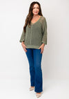Serafina Collection One Size Crochet Sweater, Khaki Green