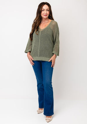 Serafina Collection One Size Crochet Sweater, Khaki Green
