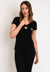 Serafina Collection V-Neck Heart Motif T-Shirt, Black