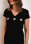 Serafina Collection V-Neck Heart Motif T-Shirt, Black