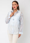 Serafina Embellished Mesh Lace Sheer Shirt, Light Blue