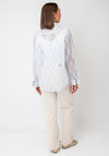 Serafina Embellished Mesh Lace Sheer Shirt, Light Blue
