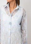 Serafina Embellished Mesh Lace Sheer Shirt, Light Blue