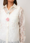 Serafina Floral Detail Mesh Shirt, Cream