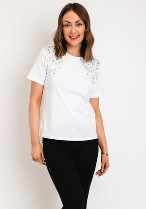 Serafina Collection Embellished Detail T-Shirt, White