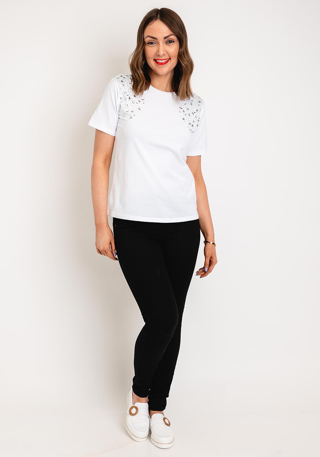 Serafina Collection Embellished Detail T-Shirt, White