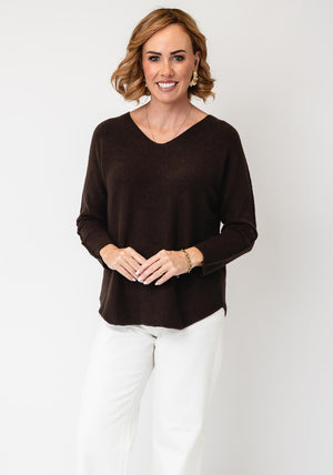 Serafina Collection V-Neck Knitted Jumper, Brown