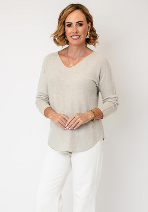 Serafina Collection V-Neck Knitted Jumper, Stone