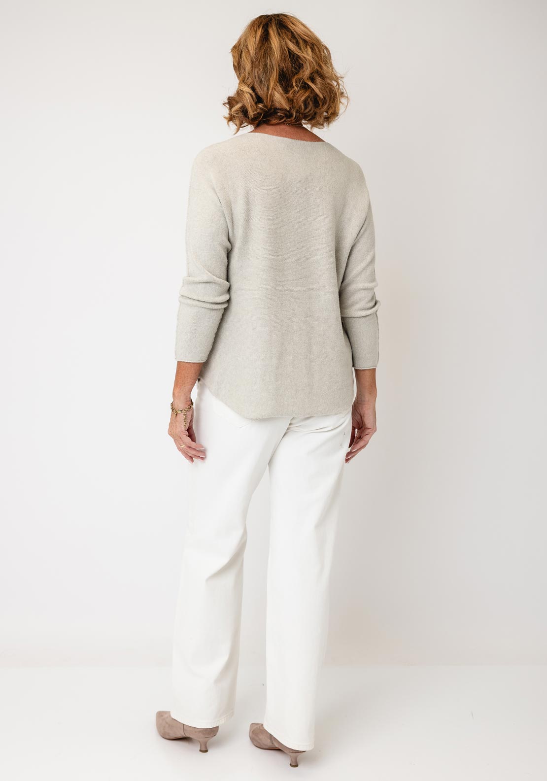 Serafina Collection V-Neck Knitted Jumper, Stone