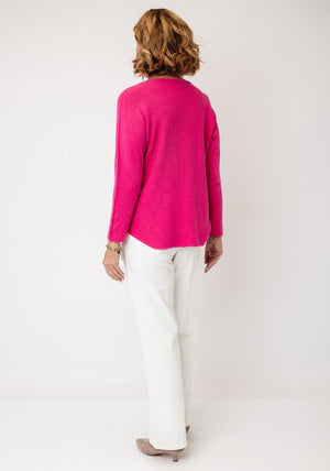 Serafina Collection V-Neck Knitted Jumper, Fuchsia Pink