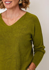 Serafina Collection V-Neck Knitted Jumper, Green