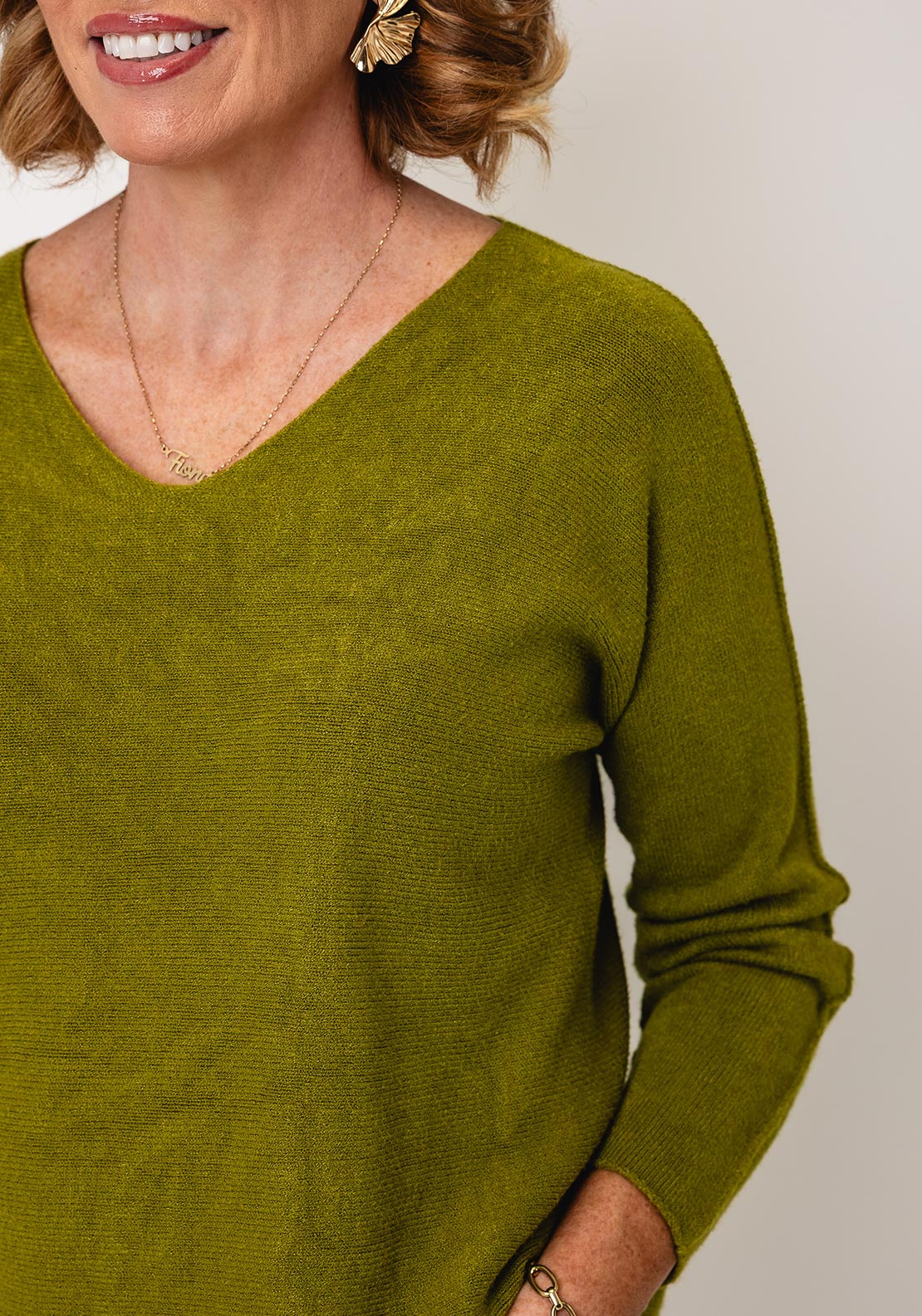 Serafina Collection V-Neck Knitted Jumper, Green