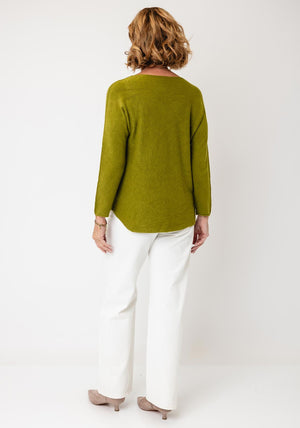 Serafina Collection V-Neck Knitted Jumper, Green
