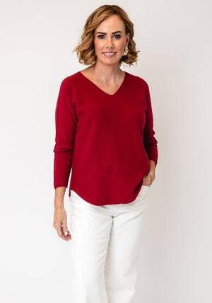 Serafina Collection V-Neck Knitted Jumper, Wine