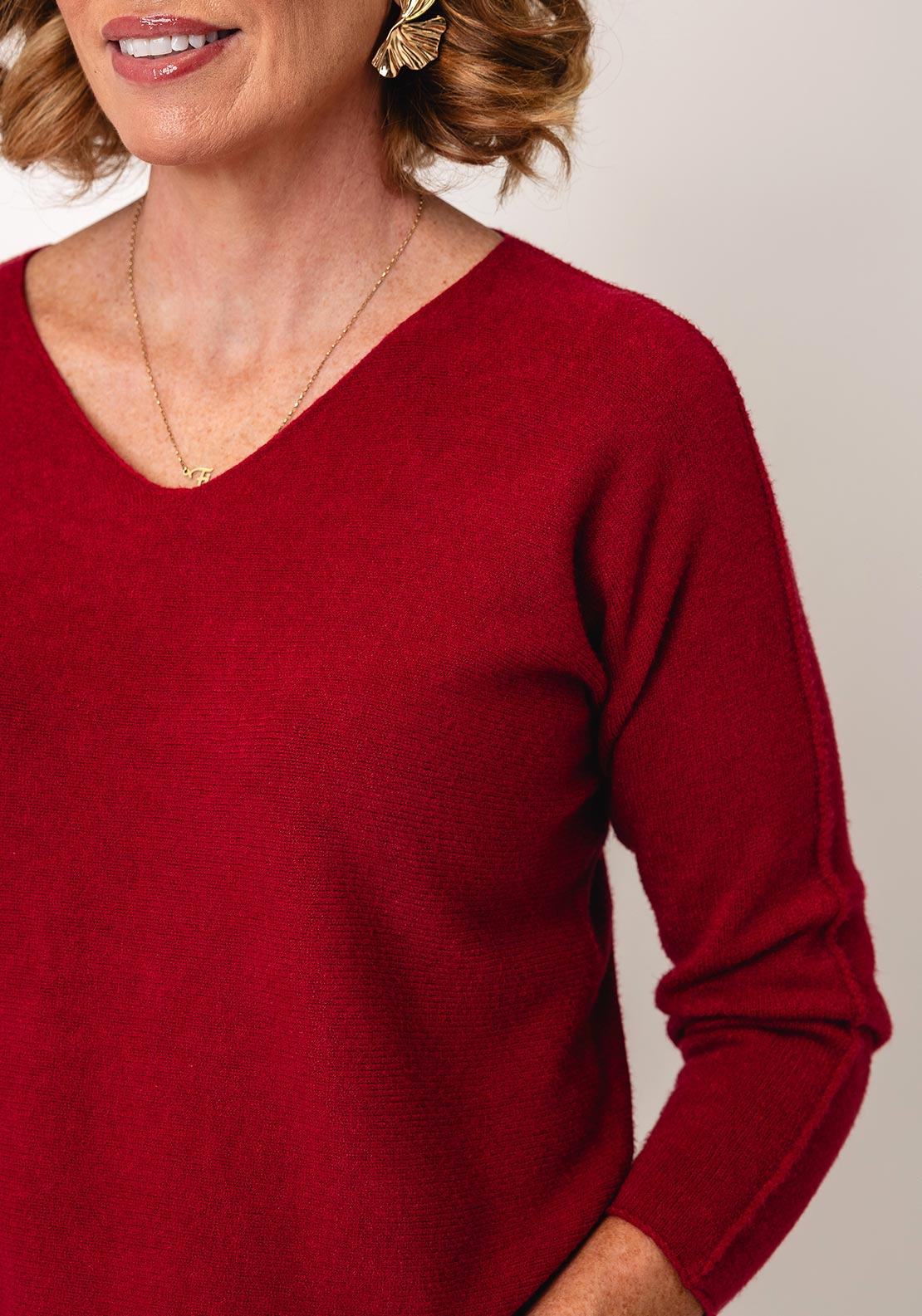Serafina Collection V-Neck Knitted Jumper, Wine