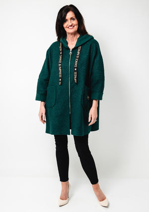 Serafina Collection One Size Borg Hooded Jacket, Green