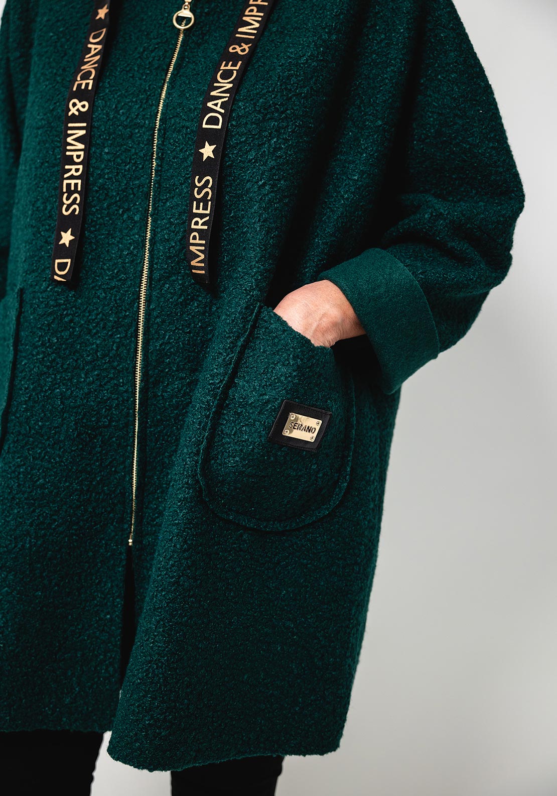 Serafina Collection One Size Borg Hooded Jacket, Green