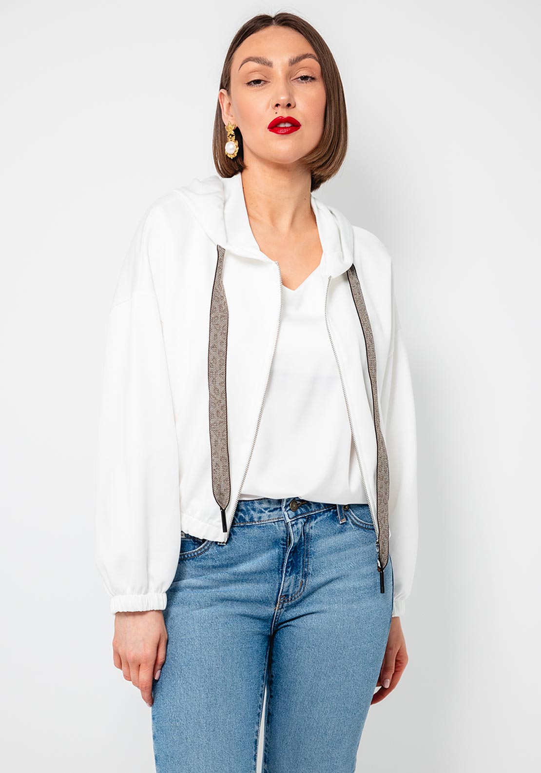 Serafina Collection One Size Drawstring Hoodie, White
