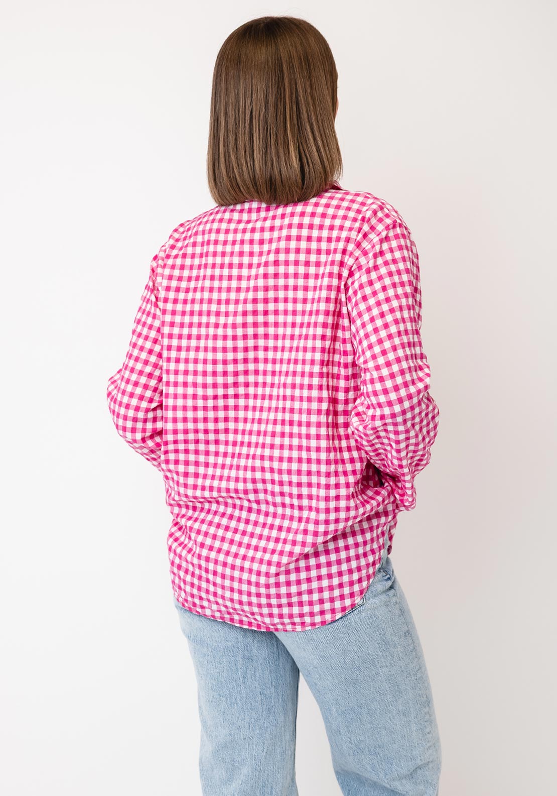 Serafina Checked Button Down Shirt, Fuchsia