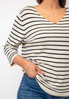 Serafina Striped V-Neck Top, Beige
