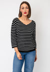 Serafina Striped V-Neck Top, Black