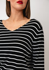 Serafina Striped V-Neck Top, Black
