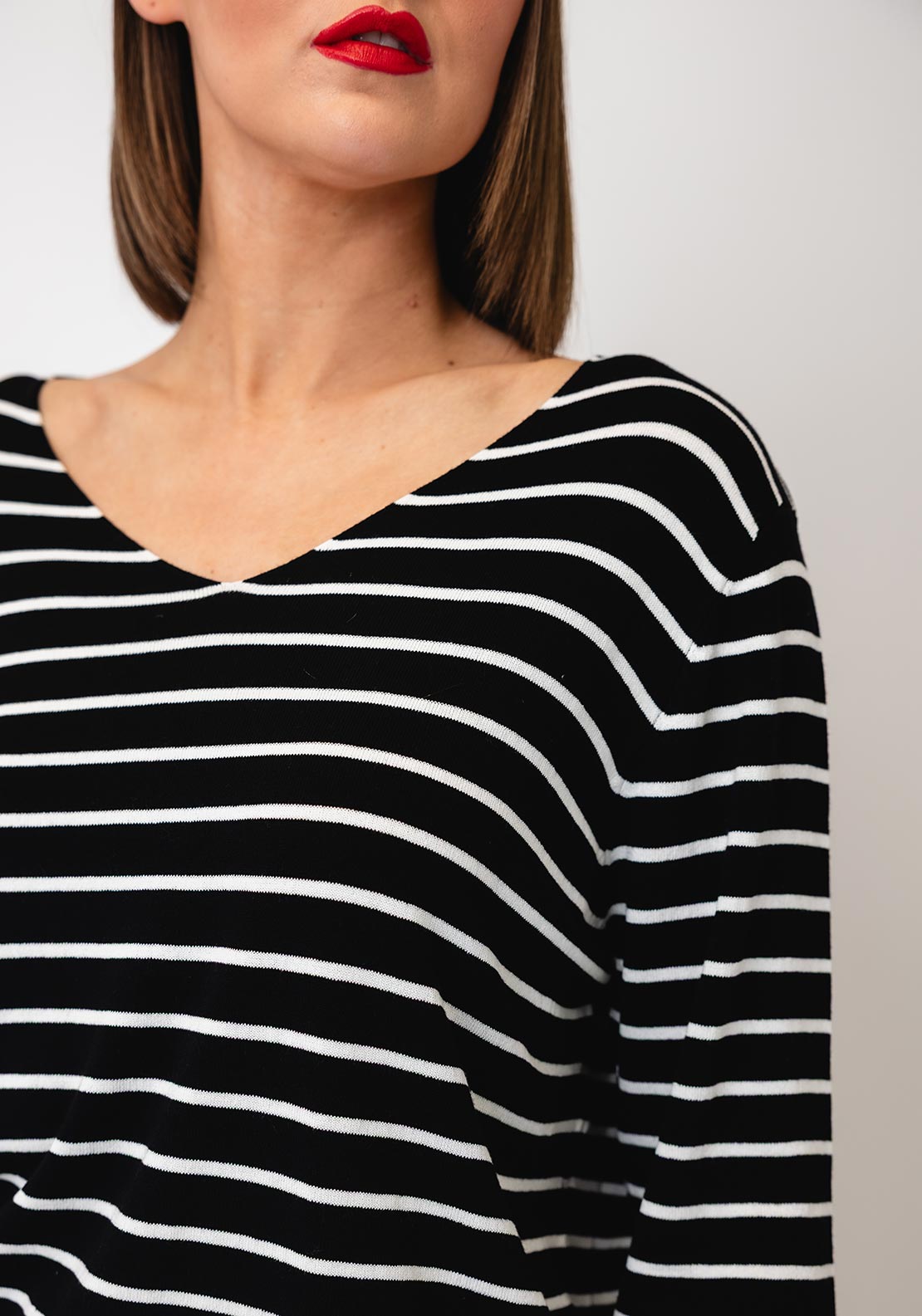 Serafina Striped V-Neck Top, Black