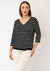 Serafina Basic Striped V-Neck Top, Navy