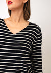 Serafina Basic Striped V-Neck Top, Navy