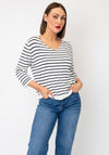 Serafina Basic Striped V-Neck Top, White Multi