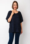 Serafina Collection One Size Pocket Front Linen Blouse, Navy