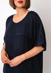 Serafina Collection One Size Pocket Front Linen Blouse, Navy