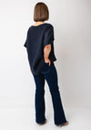 Serafina Collection One Size Pocket Front Linen Blouse, Navy