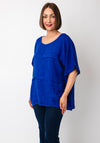 Serafina Collection One Size Pocket Front Linen Blouse, Royal Blue