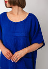 Serafina Collection One Size Pocket Front Linen Blouse, Royal Blue