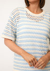 Serafina Collection One Size Striped Knitted Sweater, Blue and White