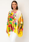 Serafina Collection One Size Abstract Botanical Print Poncho, Yellow Multi