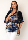 Serafina Collection One Size Italian Print Relaxed Blouse, Navy Multi