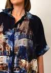 Serafina Collection One Size Italian Print Relaxed Blouse, Navy Multi