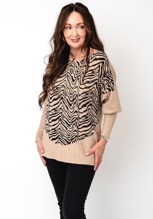 Serafina Collection One Size Zebra Rhinestone Knit Jumper, Beige