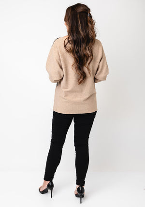 Serafina Collection One Size Zebra Rhinestone Knit Jumper, Beige