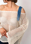 Serafina Collection One Size Crochet Glitter Sweater, Cream