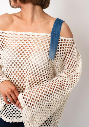 Serafina Collection One Size Crochet Glitter Sweater, Cream