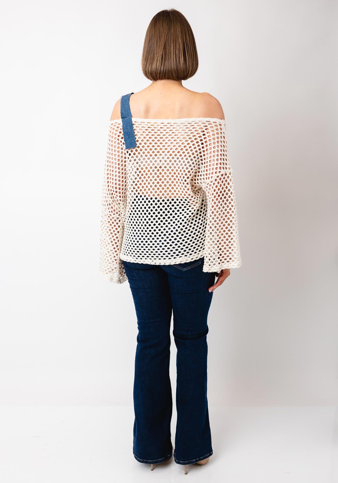 Serafina Collection One Size Crochet Glitter Sweater, Cream