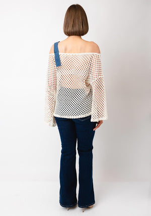 Serafina Collection One Size Crochet Glitter Sweater, Cream