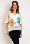 Serafina Collection One Size Flower Pattern Knit Top, White