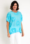 Serafina Collection One Size Heart Embroidered Top, Blue